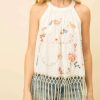 Clothing * | Mystree Tassel Bottom Embroidered Halter Top In Women Cream