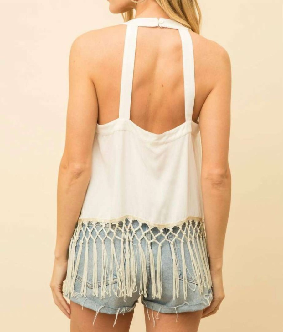 Clothing * | Mystree Tassel Bottom Embroidered Halter Top In Women Cream