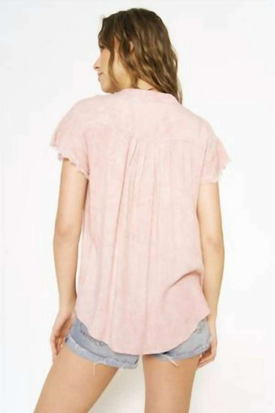 Clothing * | Mystree Tara Washed Button Down Blouse In Women Pink