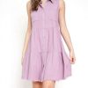 Clothing * | Mystree Mollie Washed Cotton Tiered Shirt Dress In Women Lavender