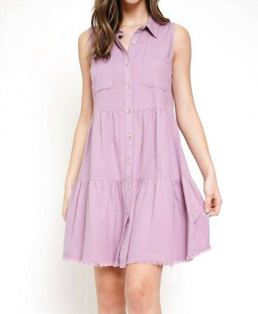 Clothing * | Mystree Mollie Washed Cotton Tiered Shirt Dress In Women Lavender