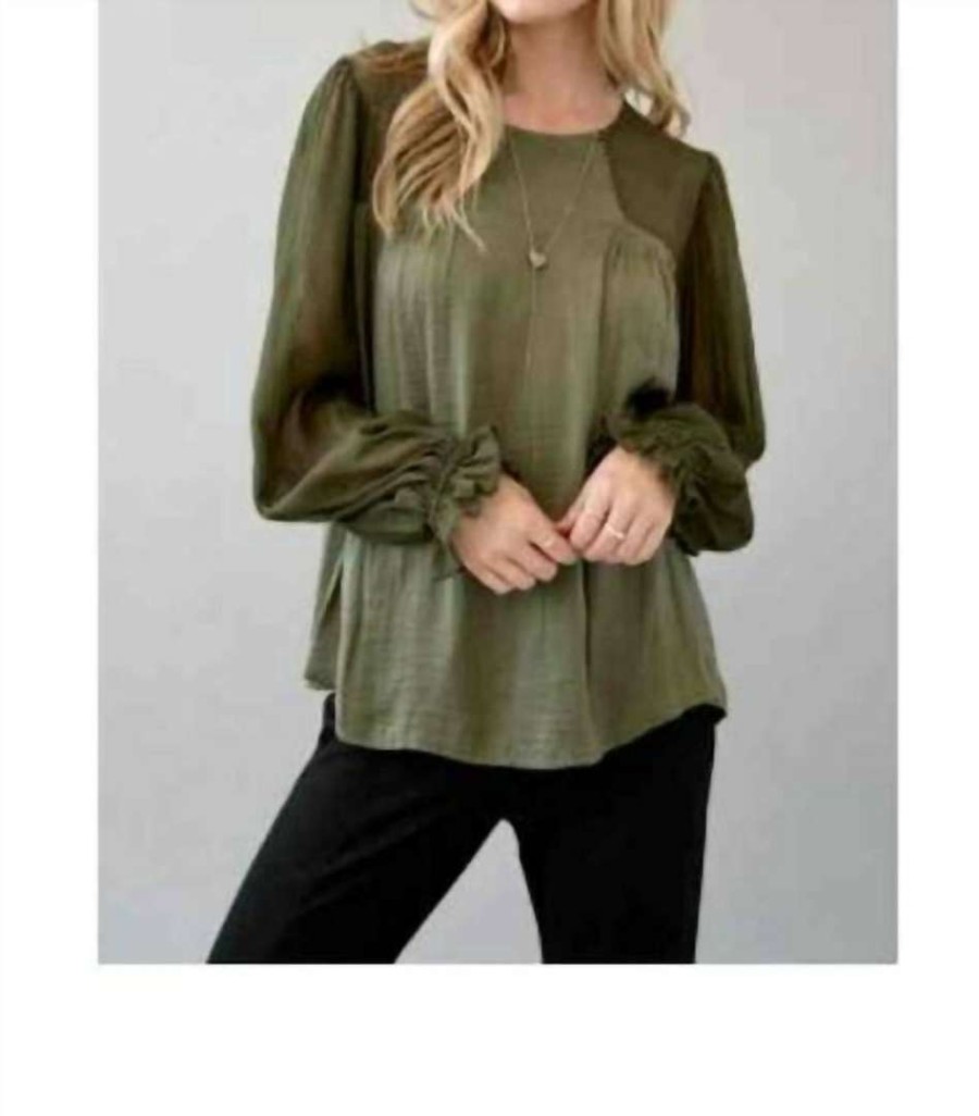 Clothing * | Mystree Lurex Contrast Satin Blouse In Women Olive