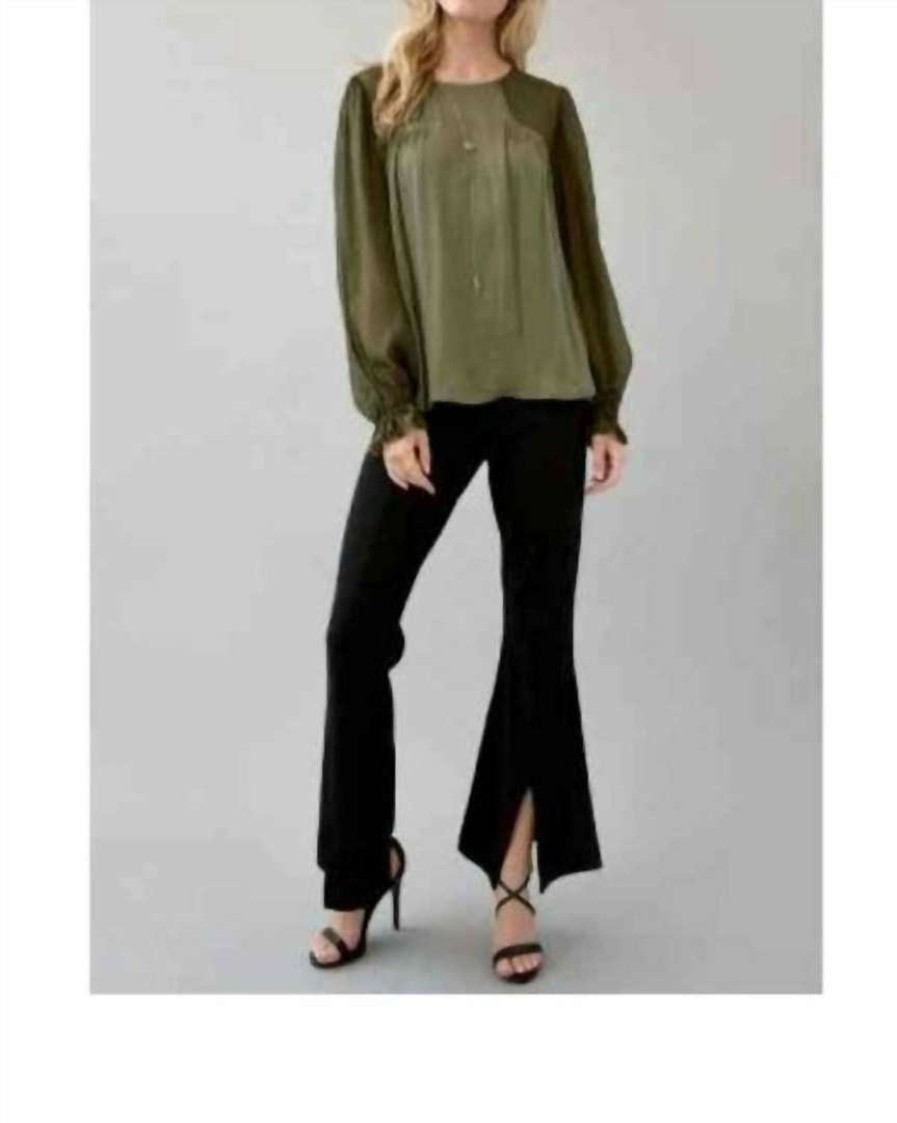 Clothing * | Mystree Lurex Contrast Satin Blouse In Women Olive