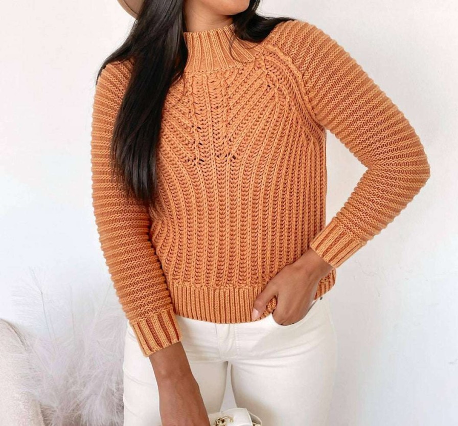 Clothing * | Mystree Chunky Mock Neck Sweater In Women Rust