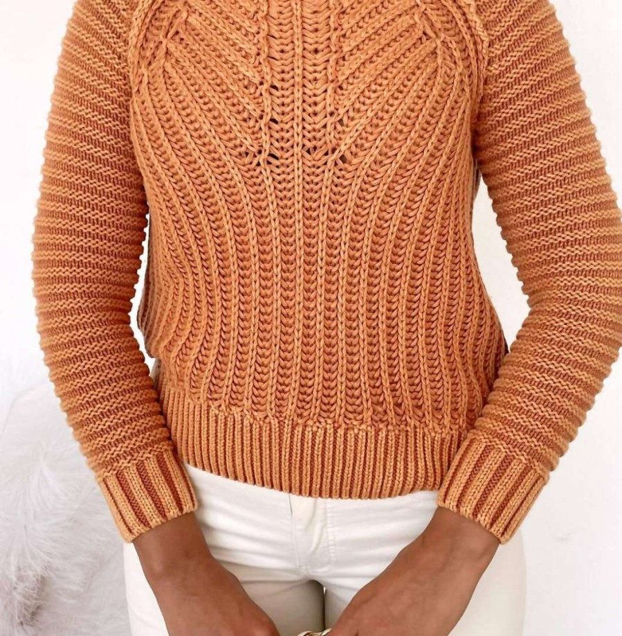 Clothing * | Mystree Chunky Mock Neck Sweater In Women Rust