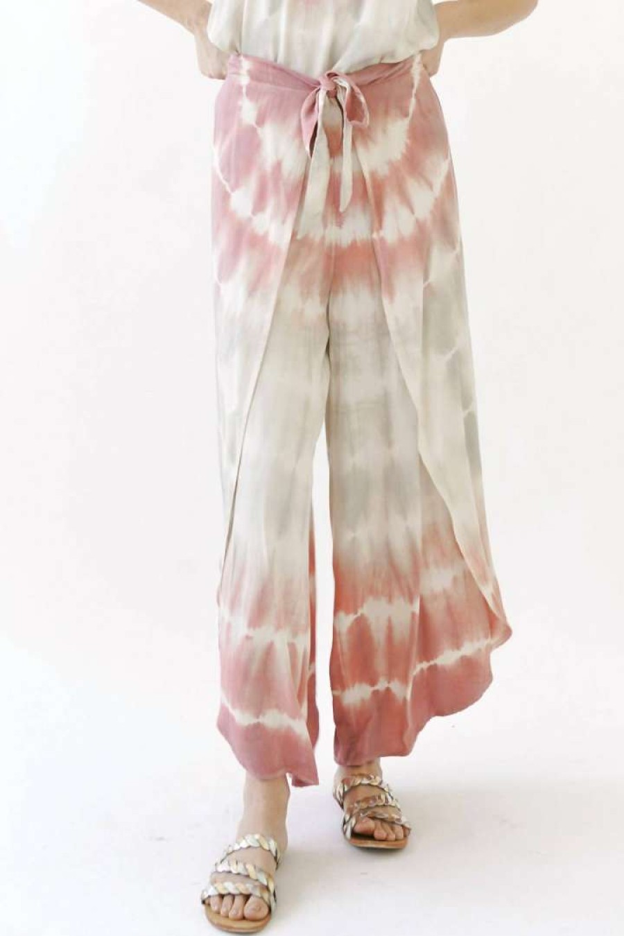 Clothing * | Mystree Tie Dye Wrap Pants In Women Mauve Stone