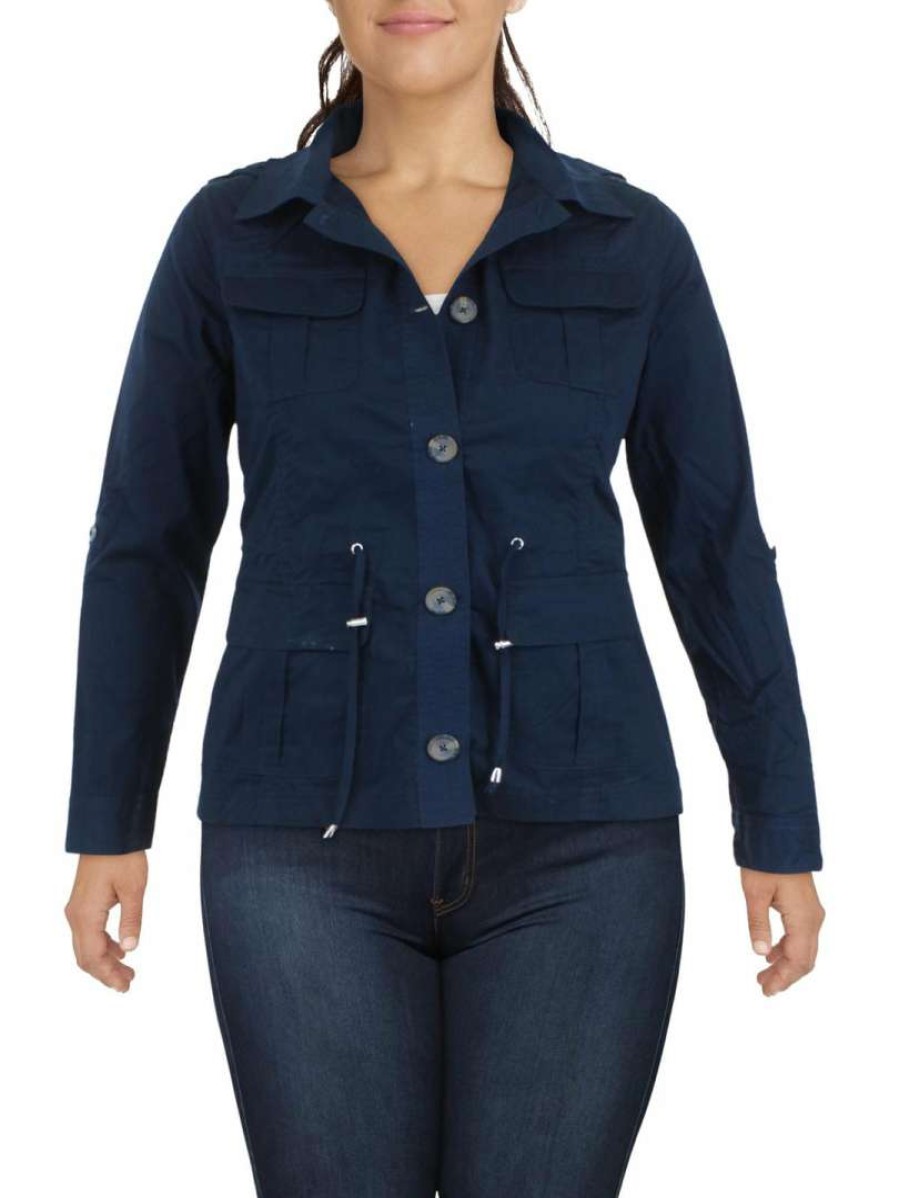 Clothing * | Weatherproof Womens Lightweight Hooded Utility Jacket Navy