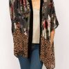 Clothing * | Mystree Leopard And Rose Burnout Velvet Kimono In Women Multi