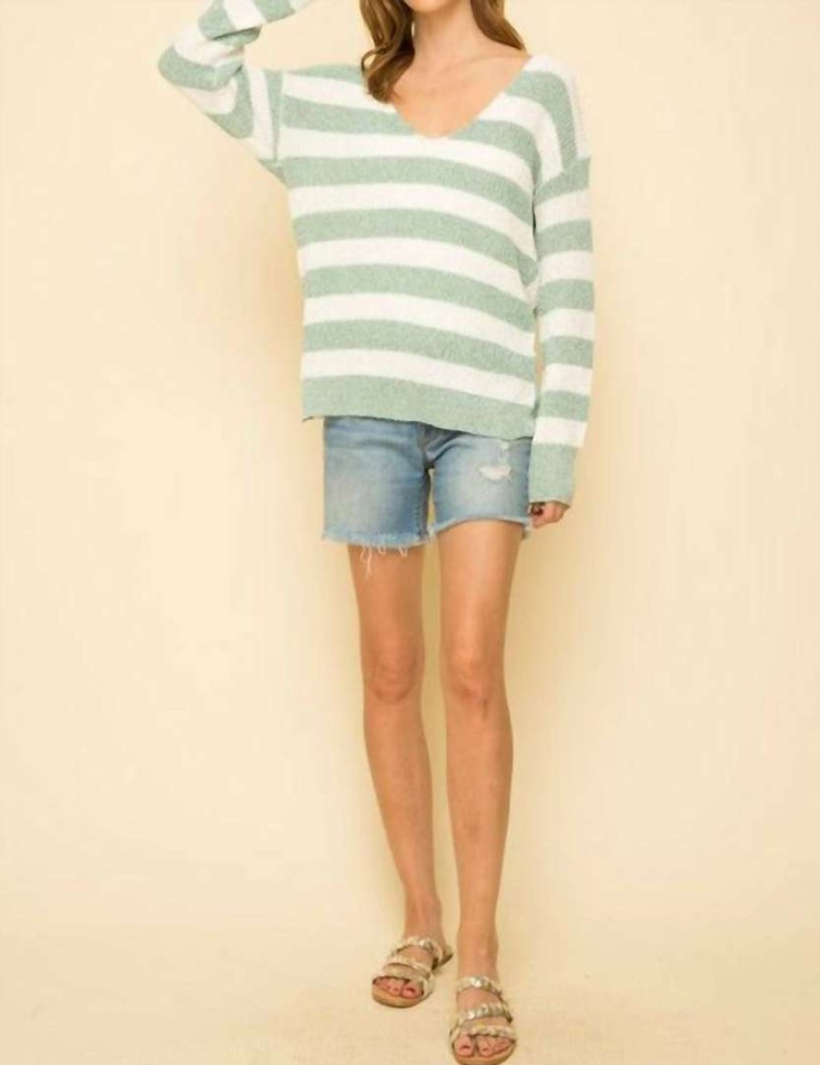 Clothing * | Mystree Knotted Back Stripe Sweater In Women Mint