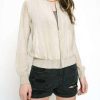 Clothing * | Mystree Washed Crinkle Bomber Jacket In Women Almond