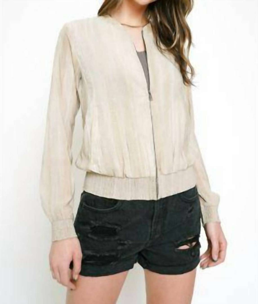 Clothing * | Mystree Washed Crinkle Bomber Jacket In Women Almond