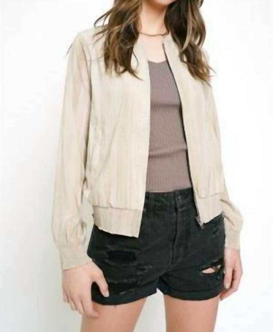 Clothing * | Mystree Washed Crinkle Bomber Jacket In Women Almond