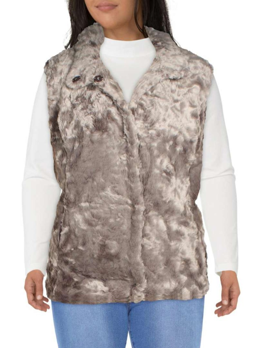 Clothing * | Weatherproof Plus Womens Faux Fur Warm Outerwear Vest Graphite