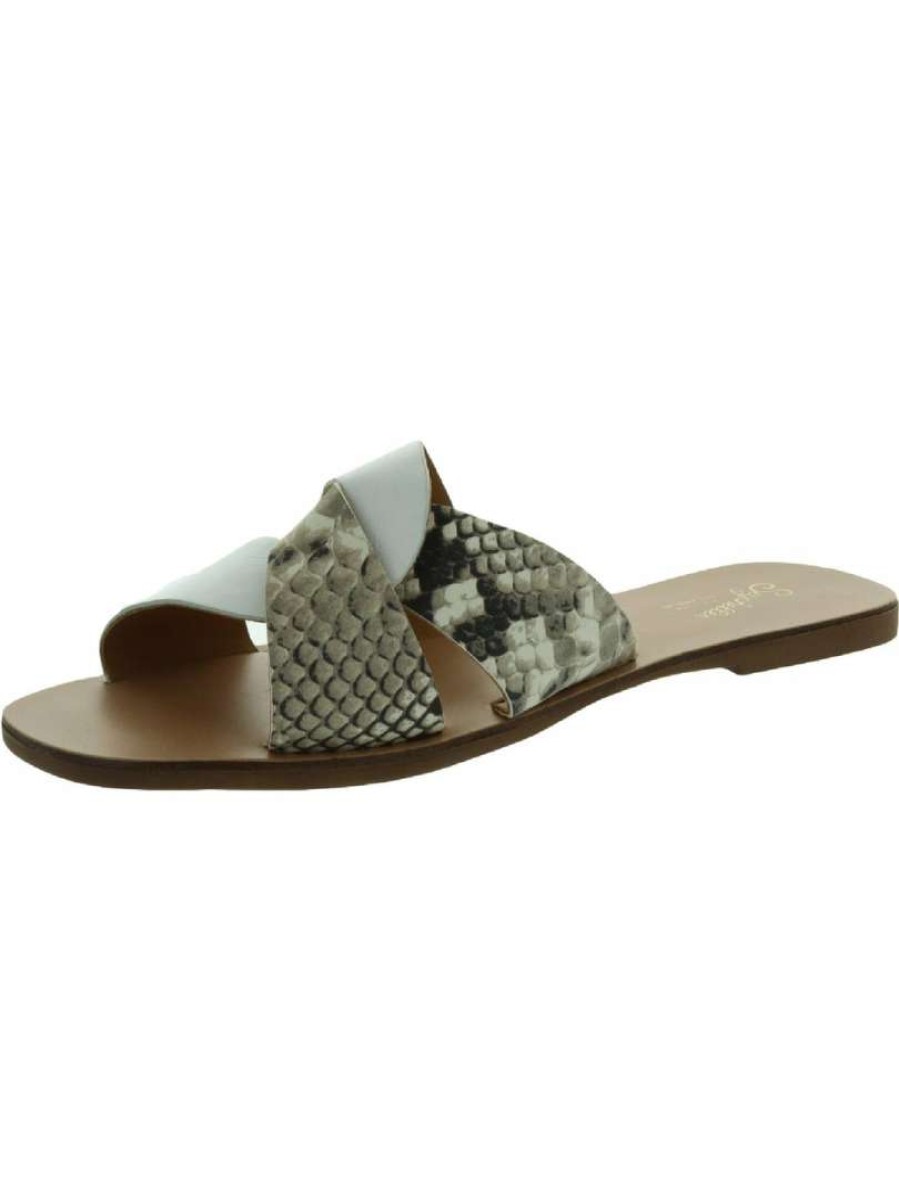 Shoes * | Seychelles Ray Of Sunshine Womens Snake Print Flat Slide Sandals White/Snake