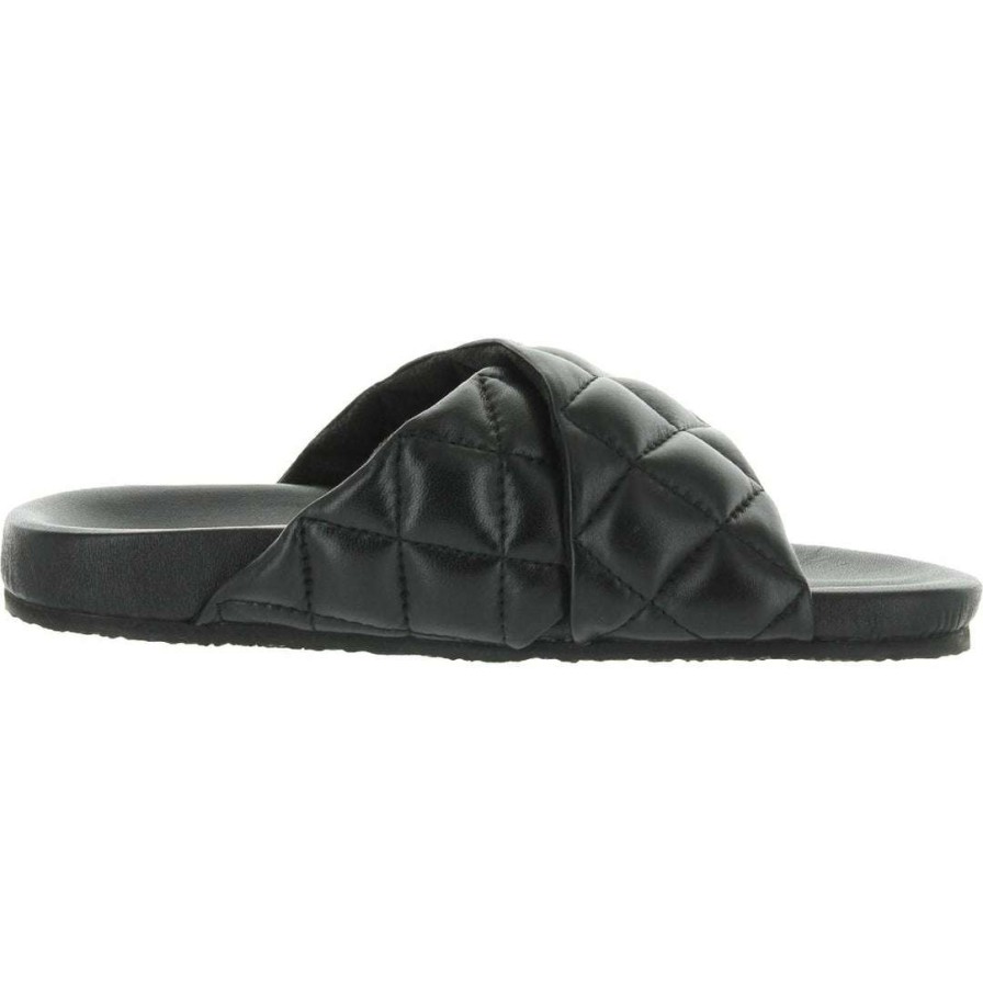 Shoes * | Seychelles Wide Awake Womens Leather Quilted Slide Slippers Black Leather