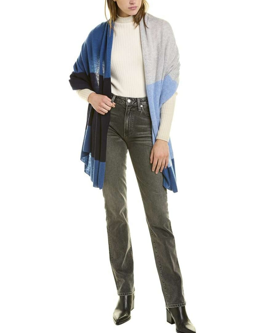 Clothing * | In2 By Incashmere Bold Stripe Cashmere Wrap Women Blue