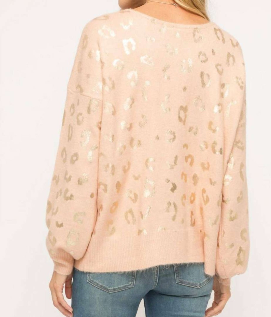 Clothing * | Mystree Shiny Gold Leopard Sweater In Women Blush