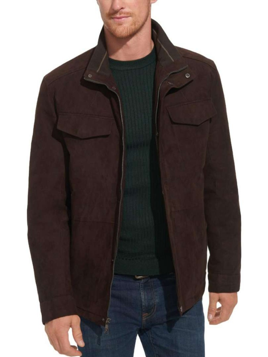 Clothing * | Weatherproof Mens Faux Suede Short Bomber Jacket Mahogany