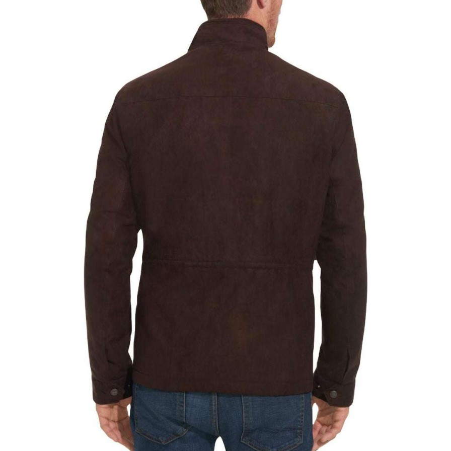 Clothing * | Weatherproof Mens Faux Suede Short Bomber Jacket Mahogany